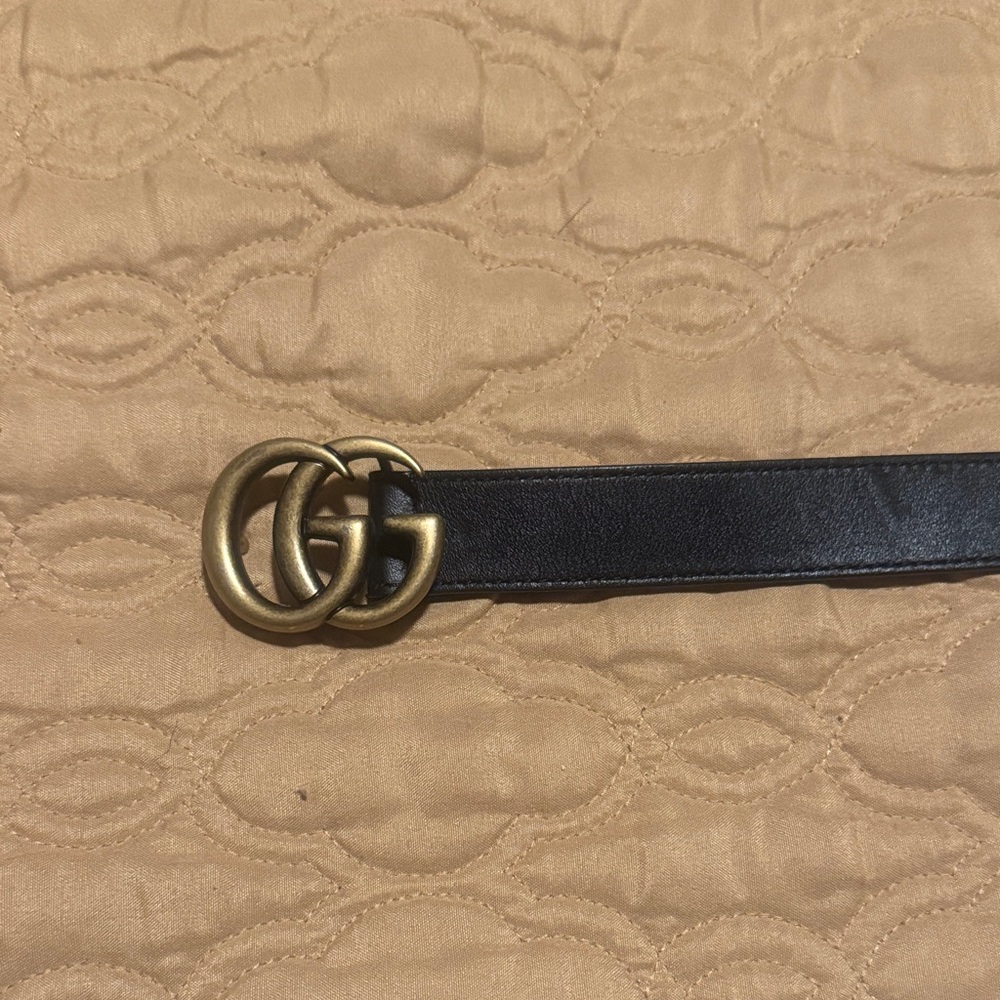 Gucci Black Leather Belt with Antique Gold Double G Buckle
